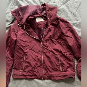 #72 Lined Burgundy Windbreaker with Rose Gold Zippers